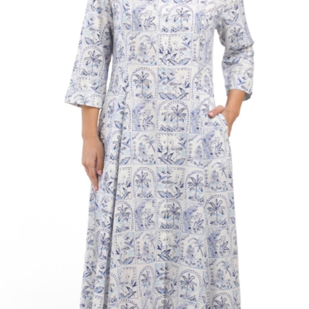 C&C California Elegant Blue and White toile Patterned Dress